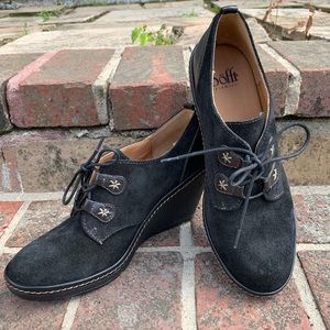 Women’s Sofft Camila Black Suede Laceup Wedge